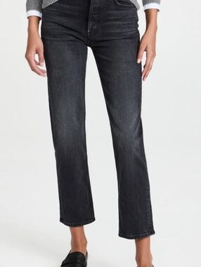MOTHER Black Cropped Straight-Leg Jeans